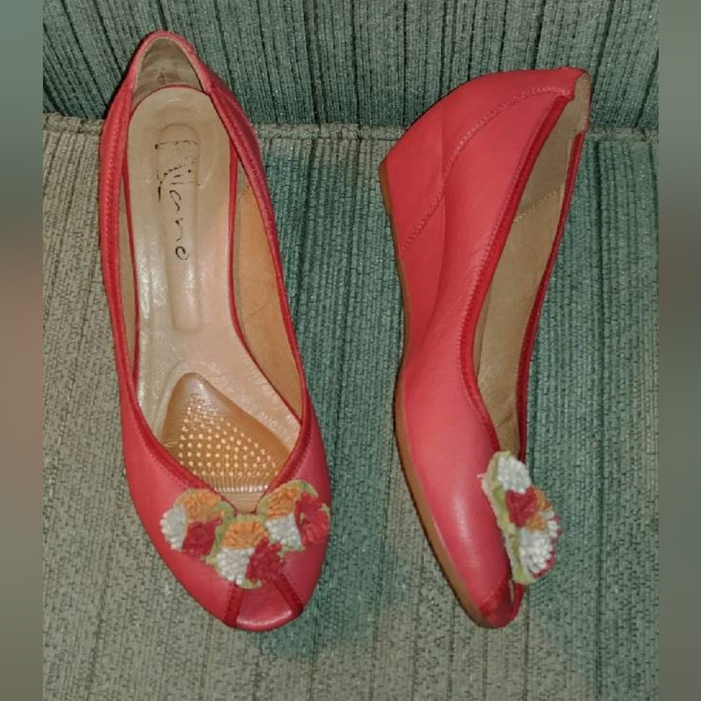 Milano pink leather wedges